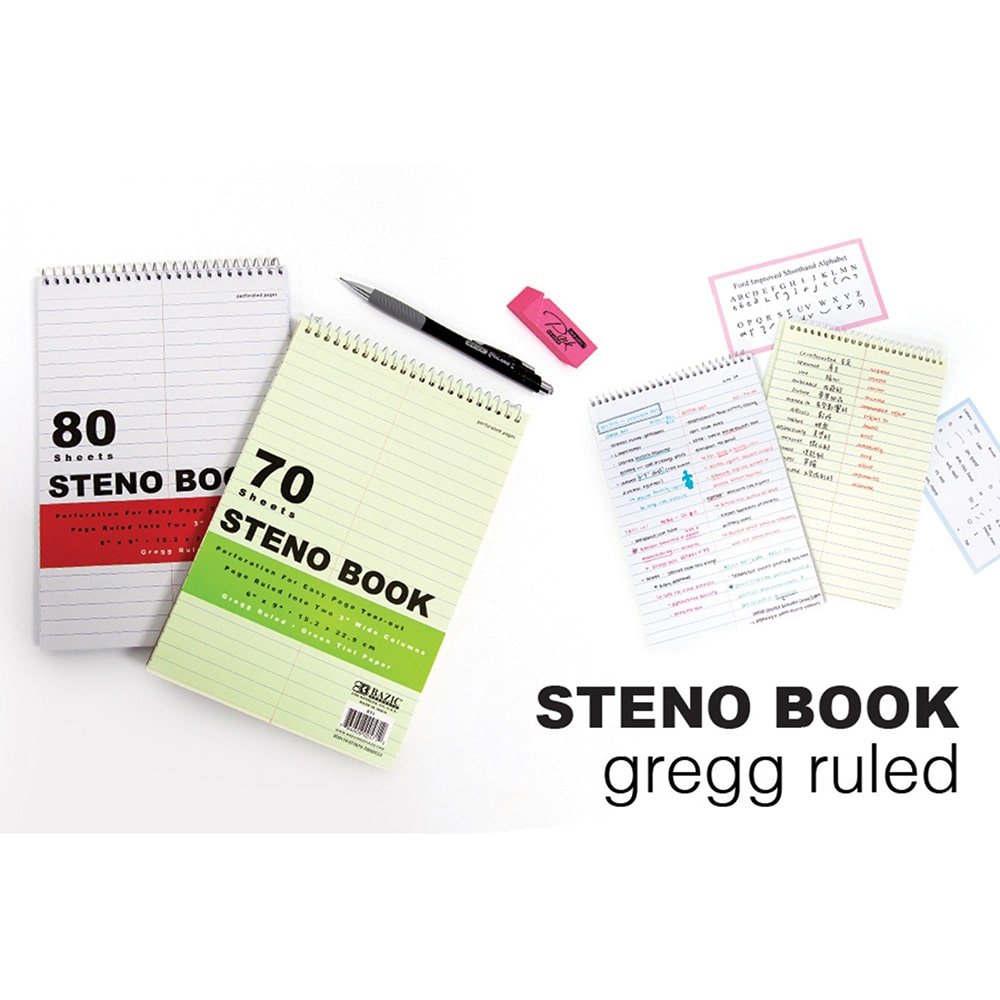 70 Ct. 6" X 9" Green Tint Gregg Ruled Steno Book - Cheapnfast