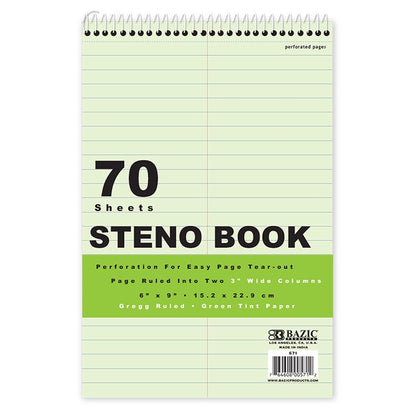70 Ct. 6" X 9" Green Tint Gregg Ruled Steno Book - Cheapnfast