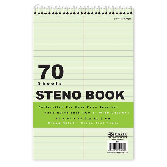 70 Ct. 6" X 9" Green Tint Gregg Ruled Steno Book - Cheapnfast
