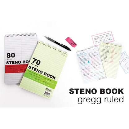 70 Ct. 6" X 9" Green Tint Gregg Ruled Steno Book - Cheapnfast