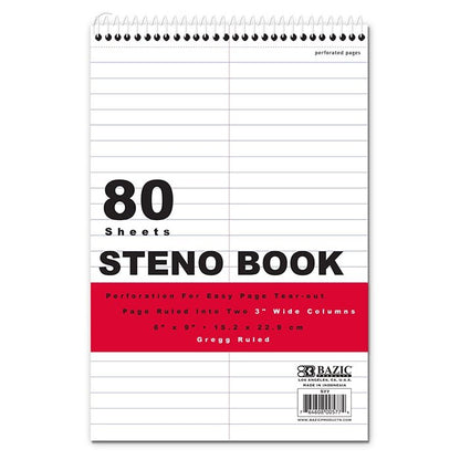80 Ct. 6" X 9" White Paper Gregg Ruled Steno Book - Cheapnfast
