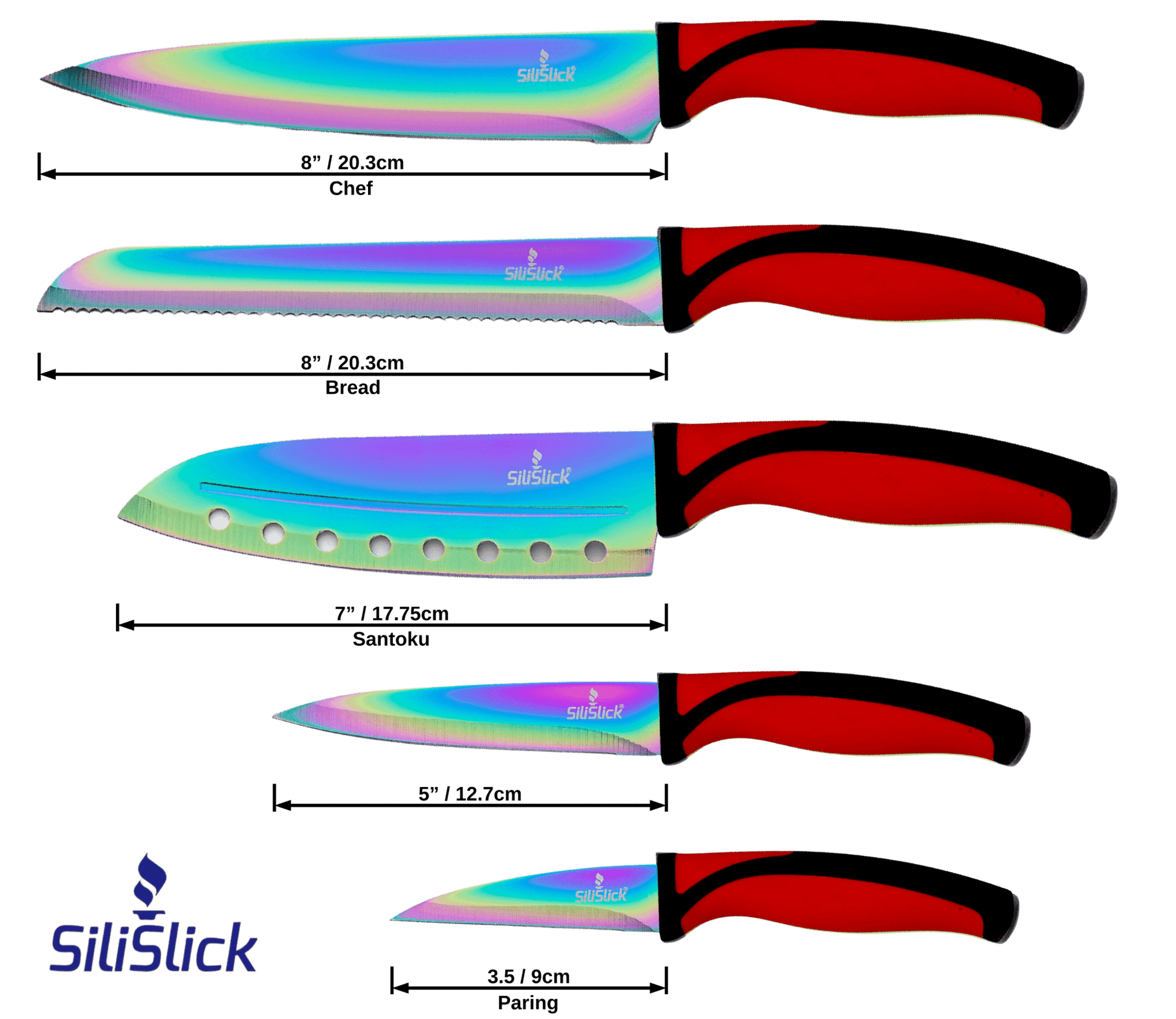 Kitchen Knife Set Kit | Red Handle & Black Magnetic Rack - Cheapnfast